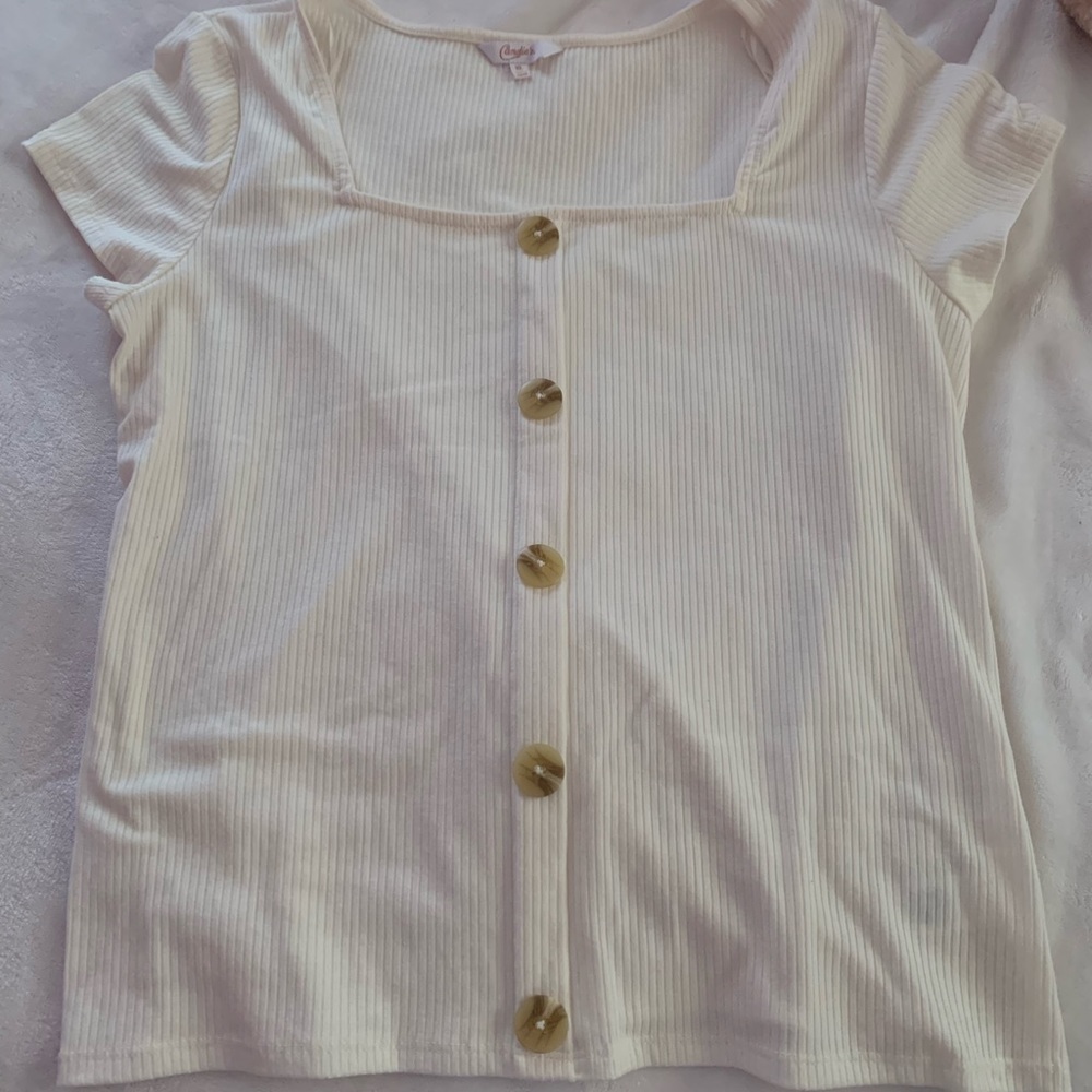 Ivory ribbed short sleeve top